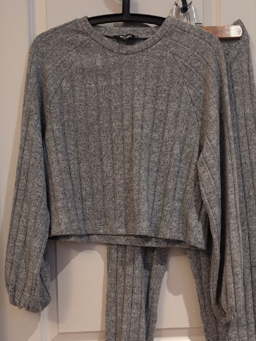 Missguided Gray Ribbed Crewneck Sweater Co-ord Set - Size 6 - Picture 2 of 4